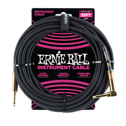 Ernie Ball Black 25' Braided  Jack Cord w/gold tips