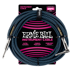 Ernie Ball Black Blue 25' Braided  Jack Cord