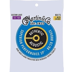 Martin Authentic Acoustic Guitar Strings, Superior Performance Custom Light 11-52, 80/20 Bronze