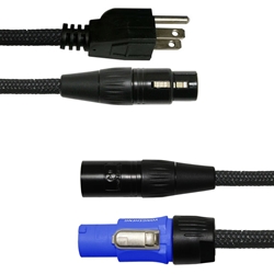 Sound Barrier Siamese Twin AC (powerCON to Edison), Audio (XLRm to XLRf), Siamese Cable. 33ft